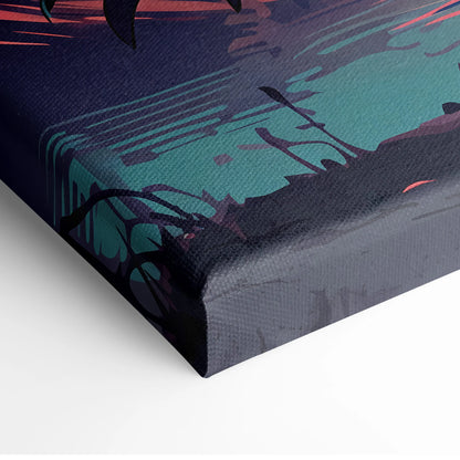 Vaporwave Neon Horizon Canvas - Vaporwave Canvas Neon Pink Teal Living Room Retro Dreamy Neon Wall Art Canvas Print