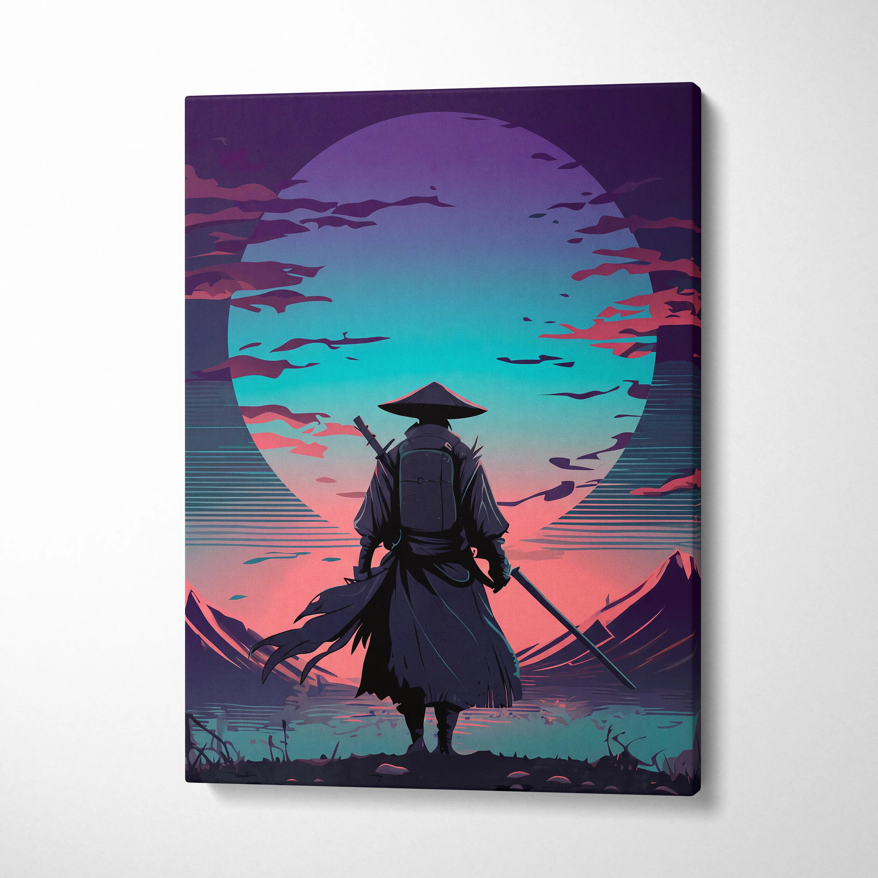 Vaporwave Neon Horizon Canvas - Vaporwave Canvas Neon Pink Teal Living Room Retro Dreamy Neon Wall Art Canvas Print