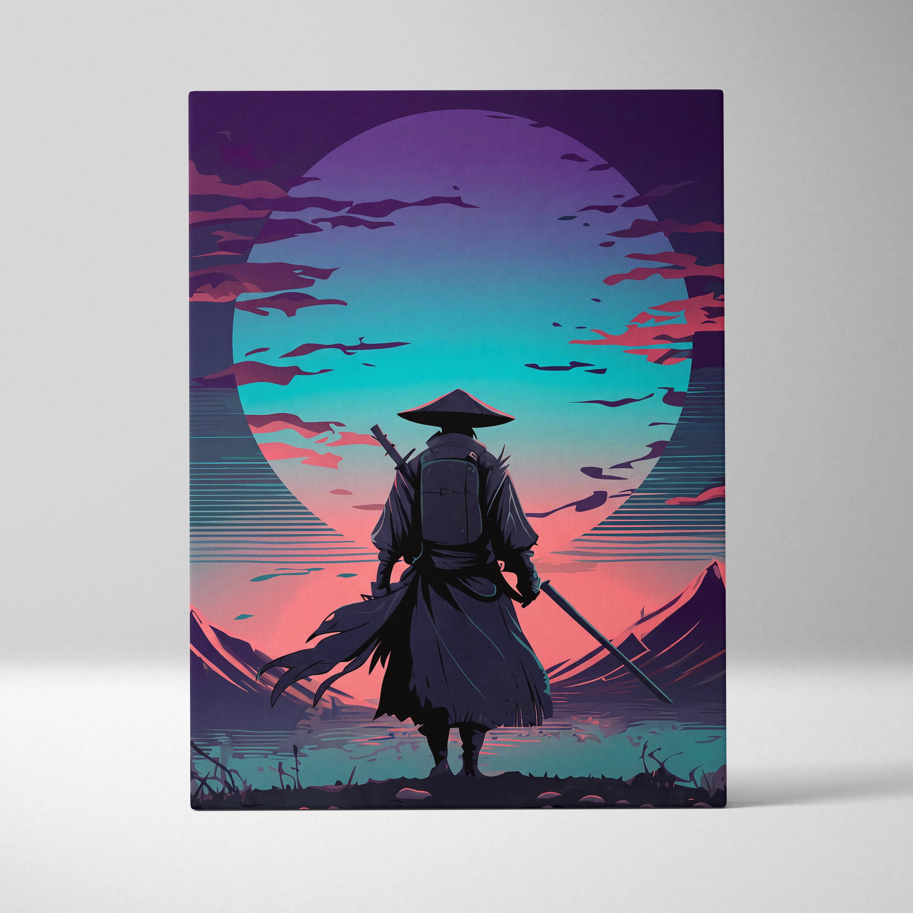 Vaporwave Neon Horizon Canvas - Vaporwave Canvas Neon Pink Teal Living Room Retro Dreamy Neon Wall Art Canvas Print