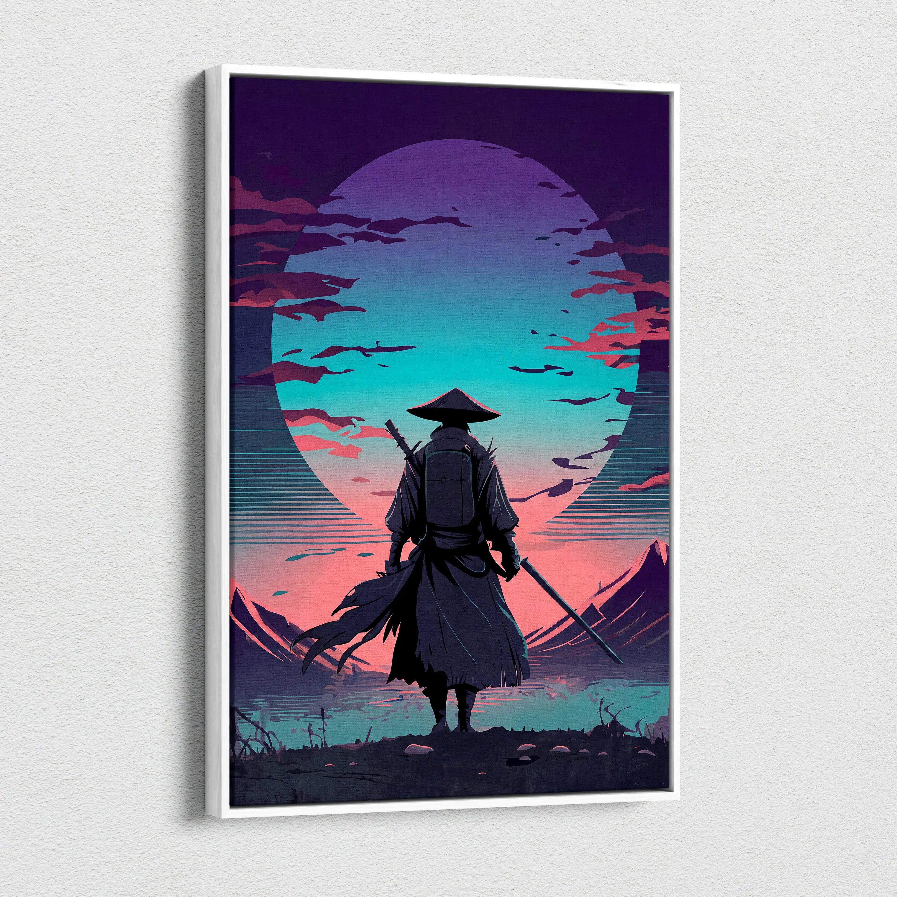 Vaporwave Neon Horizon Canvas - Vaporwave Canvas Neon Pink Teal Living Room Retro Dreamy Neon Wall Art Canvas Print