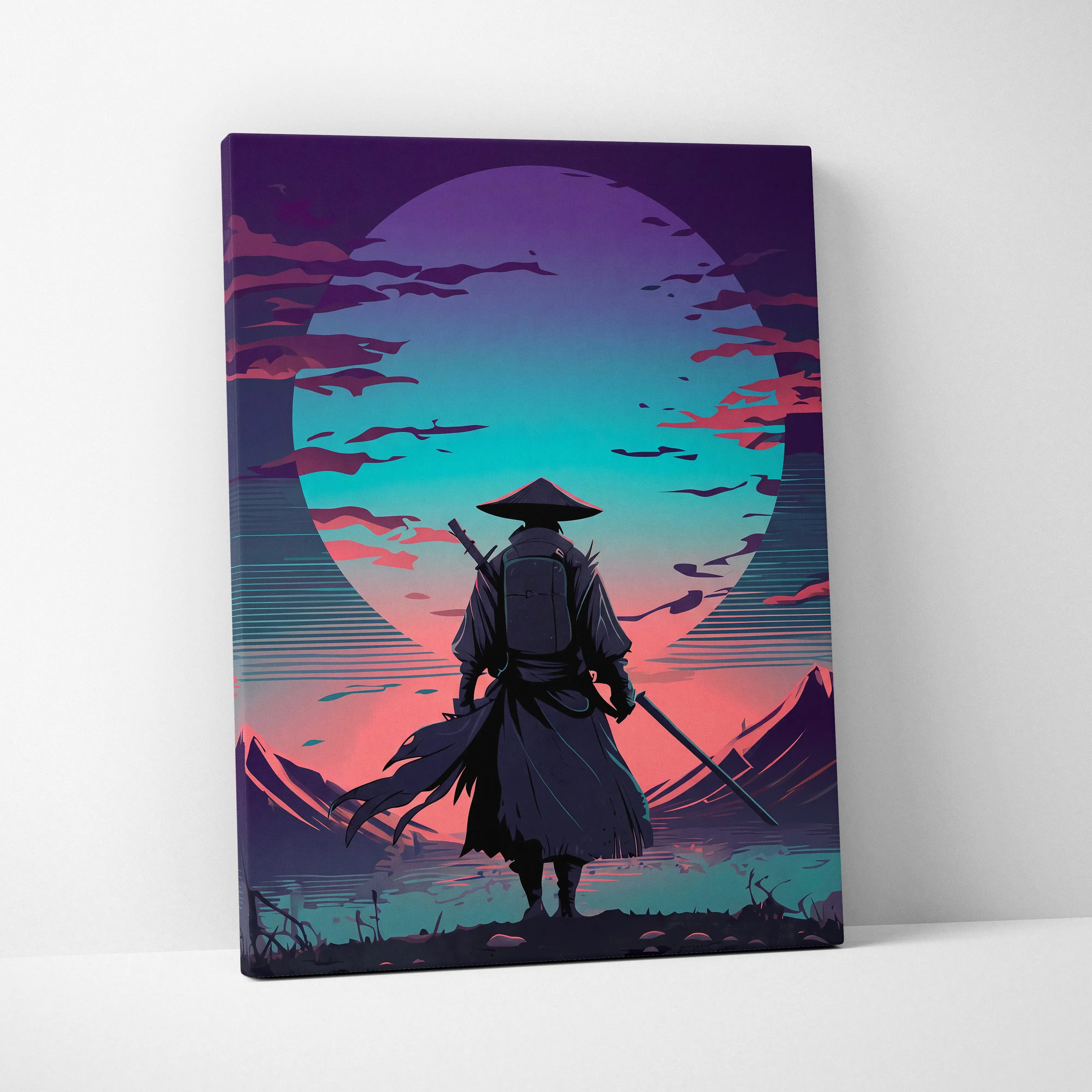 Vaporwave Neon Horizon Canvas - Vaporwave Canvas Neon Pink Teal Living Room Retro Dreamy Neon Wall Art Canvas Print