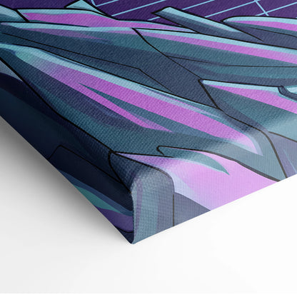 Vaporwave Dragon Night Canvas - Dragon Neon Purple Blue Living Room Vaporwave - Mystical Neon Wall Art Canvas