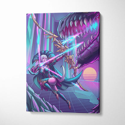 Vaporwave Dragon Night Canvas - Dragon Neon Purple Blue Living Room Vaporwave - Mystical Neon Wall Art Canvas