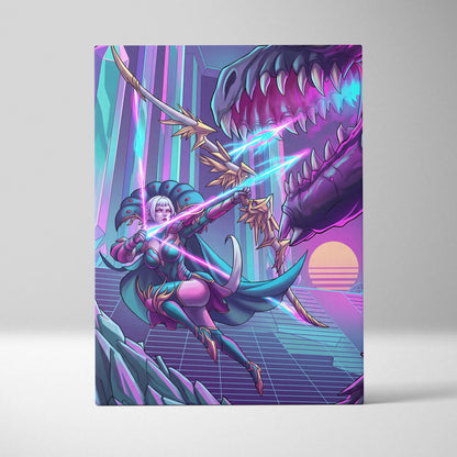 Vaporwave Dragon Night Canvas - Dragon Neon Purple Blue Living Room Vaporwave - Mystical Neon Wall Art Canvas
