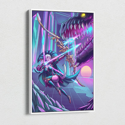 Vaporwave Dragon Night Canvas - Dragon Neon Purple Blue Living Room Vaporwave - Mystical Neon Wall Art Canvas