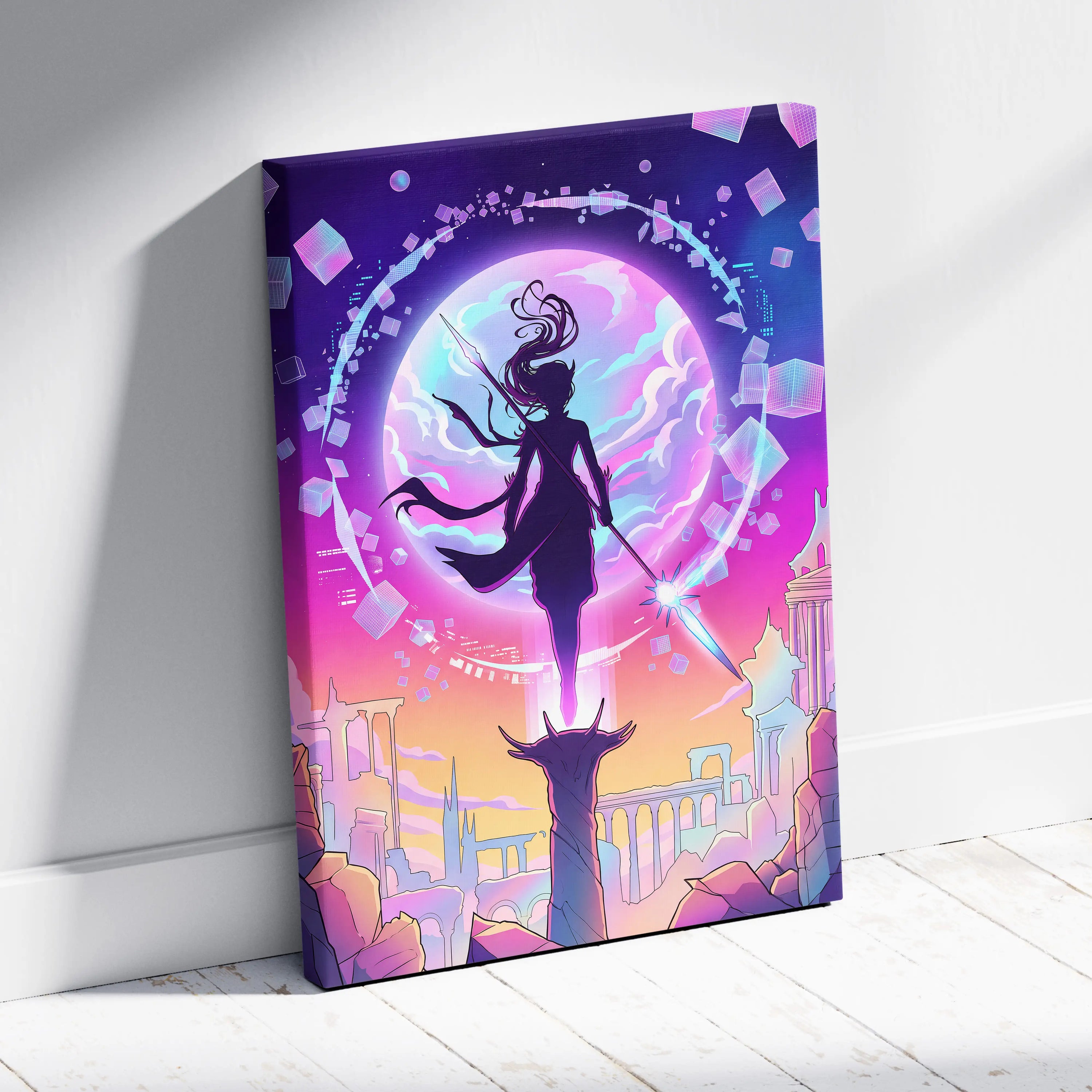 Vaporwave Neon Odyssey Canvas - Vaporwave Art Neon Pink Purple Blue Living Room Retro-Futurism Dreamy Mood Canvas Print