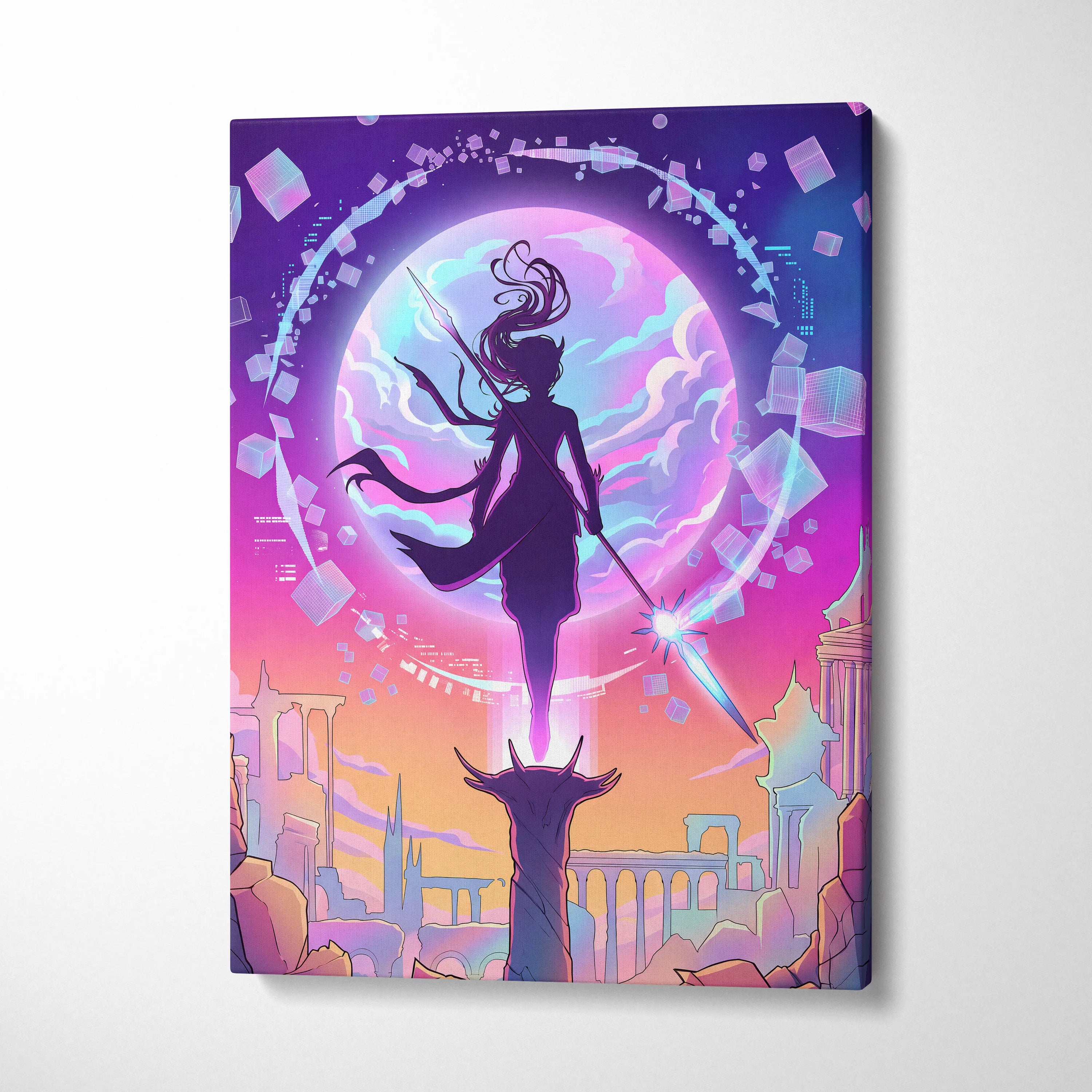 Vaporwave Neon Odyssey Canvas - Vaporwave Art Neon Pink Purple Blue Living Room Retro-Futurism Dreamy Mood Canvas Print