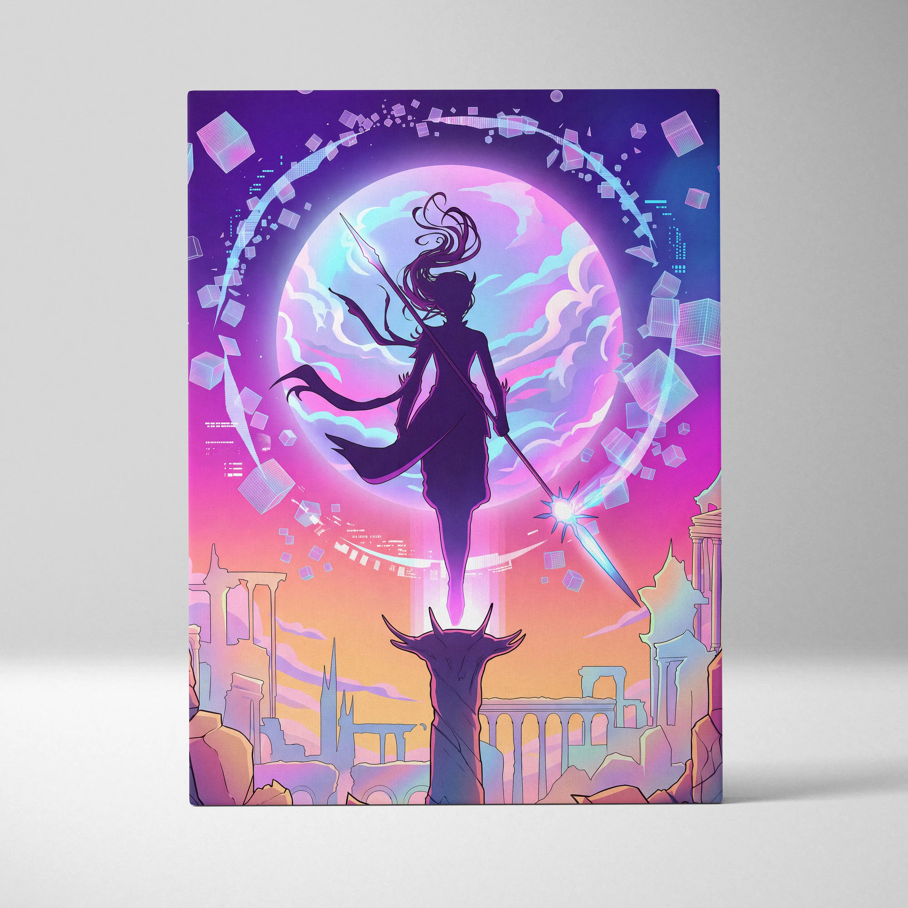 Vaporwave Neon Odyssey Canvas - Vaporwave Art Neon Pink Purple Blue Living Room Retro-Futurism Dreamy Mood Canvas Print