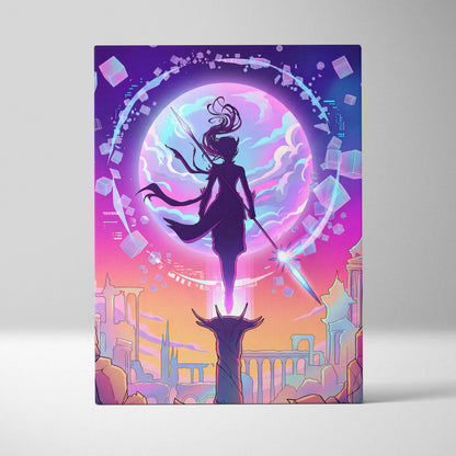 Vaporwave Neon Odyssey Canvas - Vaporwave Art Neon Pink Purple Blue Living Room Retro-Futurism Dreamy Mood Canvas Print