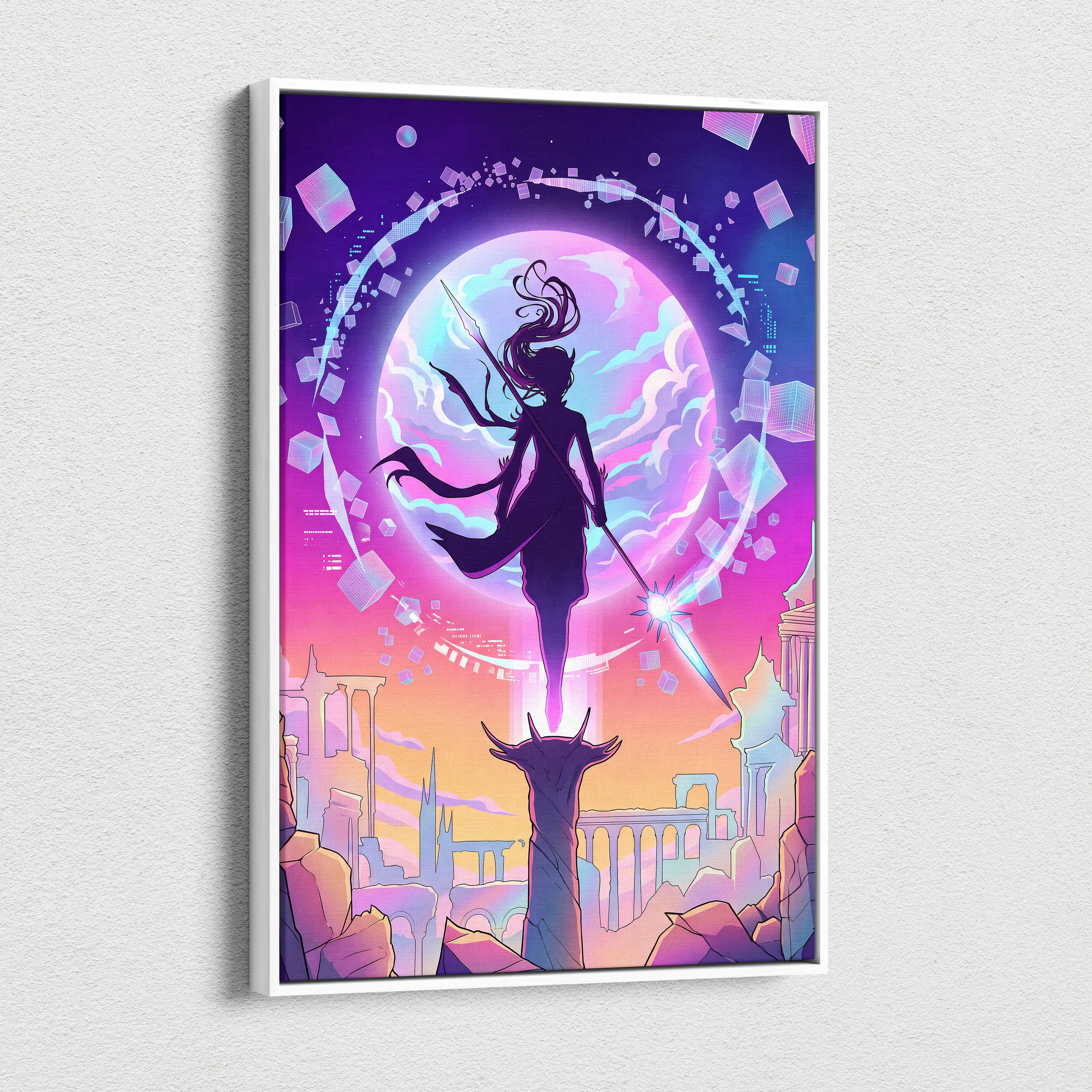 Vaporwave Neon Odyssey Canvas - Vaporwave Art Neon Pink Purple Blue Living Room Retro-Futurism Dreamy Mood Canvas Print