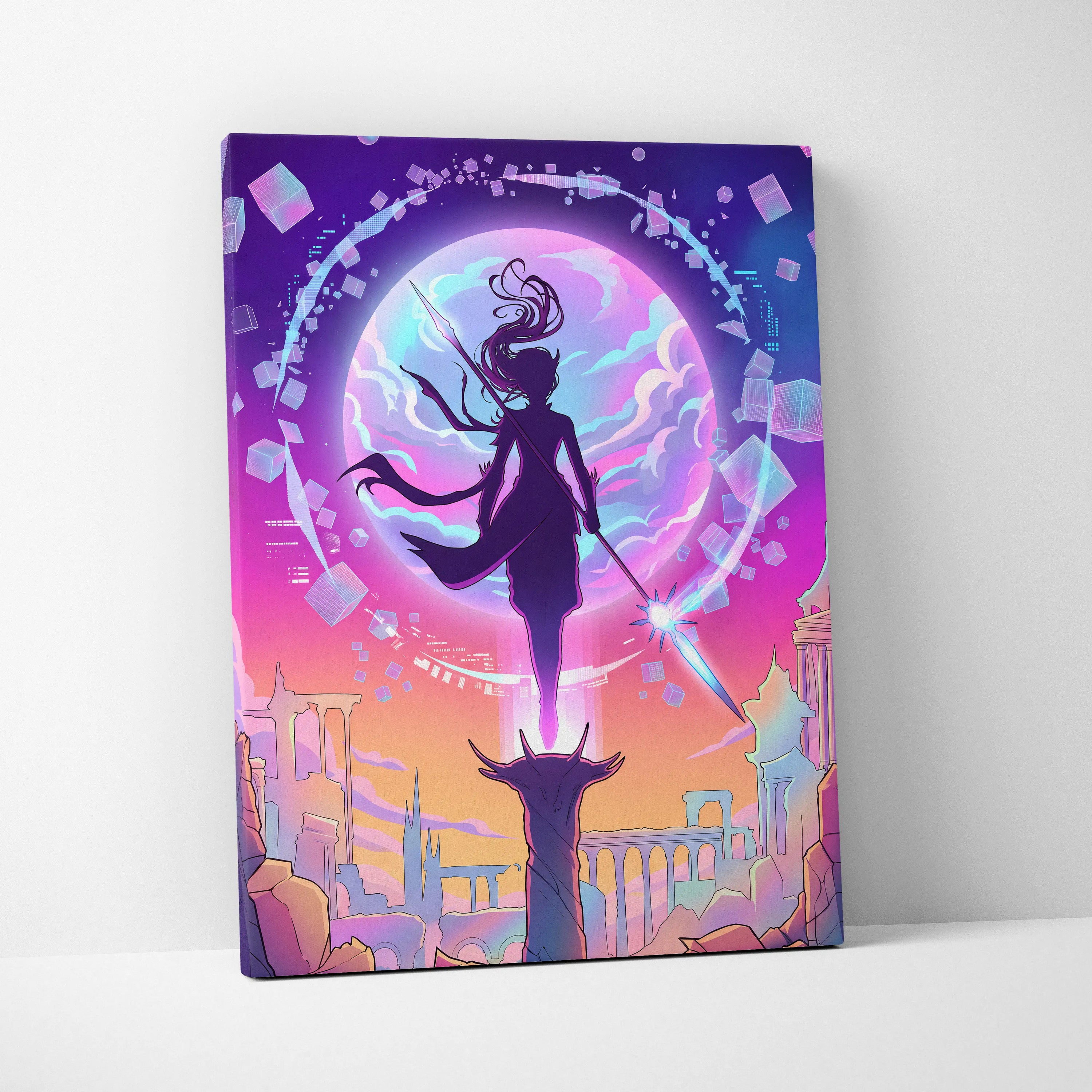 Vaporwave Neon Odyssey Canvas - Vaporwave Art Neon Pink Purple Blue Living Room Retro-Futurism Dreamy Mood Canvas Print