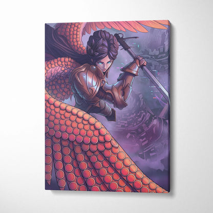 Vaporwave Fantasy Warrior Canvas - Futuristic Living Room Warrior Woman Neon Pink Vaporwave Dreamy Vaporwave Wall Art