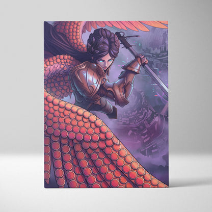 Vaporwave Fantasy Warrior Canvas - Futuristic Living Room Warrior Woman Neon Pink Vaporwave Dreamy Vaporwave Wall Art