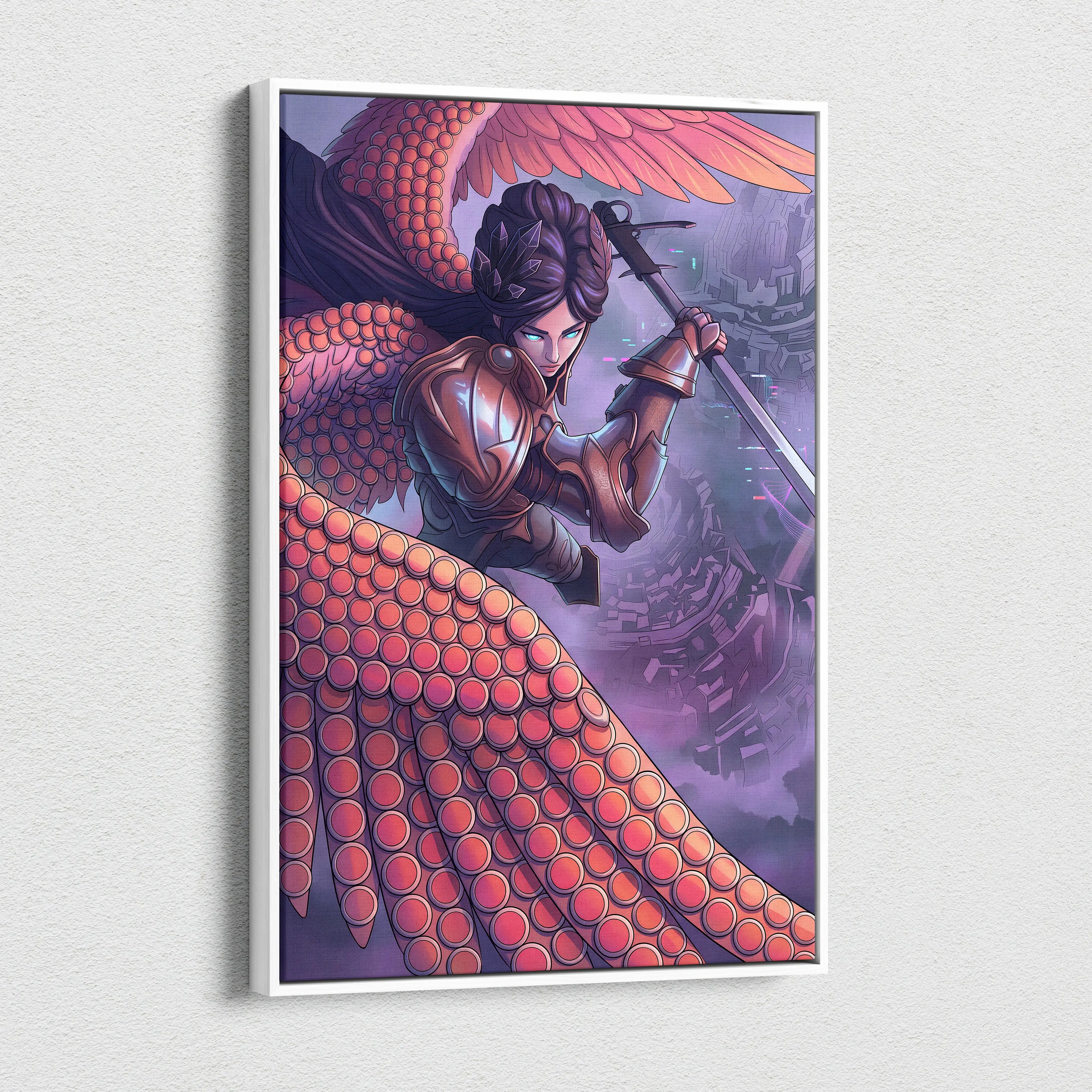 Vaporwave Fantasy Warrior Canvas - Futuristic Living Room Warrior Woman Neon Pink Vaporwave Dreamy Vaporwave Wall Art