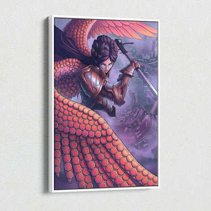 Vaporwave Fantasy Warrior Canvas - Futuristic Living Room Warrior Woman Neon Pink Vaporwave Dreamy Vaporwave Wall Art
