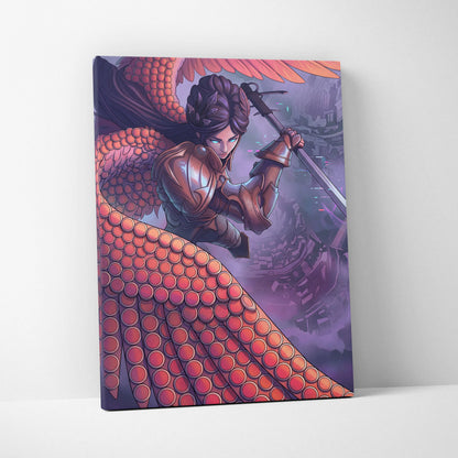 Vaporwave Fantasy Warrior Canvas - Futuristic Living Room Warrior Woman Neon Pink Vaporwave Dreamy Vaporwave Wall Art