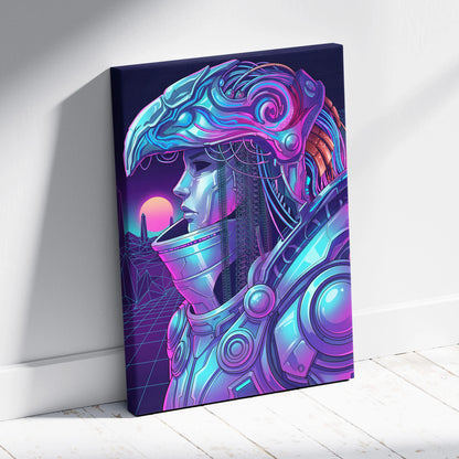 Vaporwave Neon Dream Canvas - Android Portrait Blues Pink Purple Living Room Vaporwave Mystical Retro Canvas Art Print