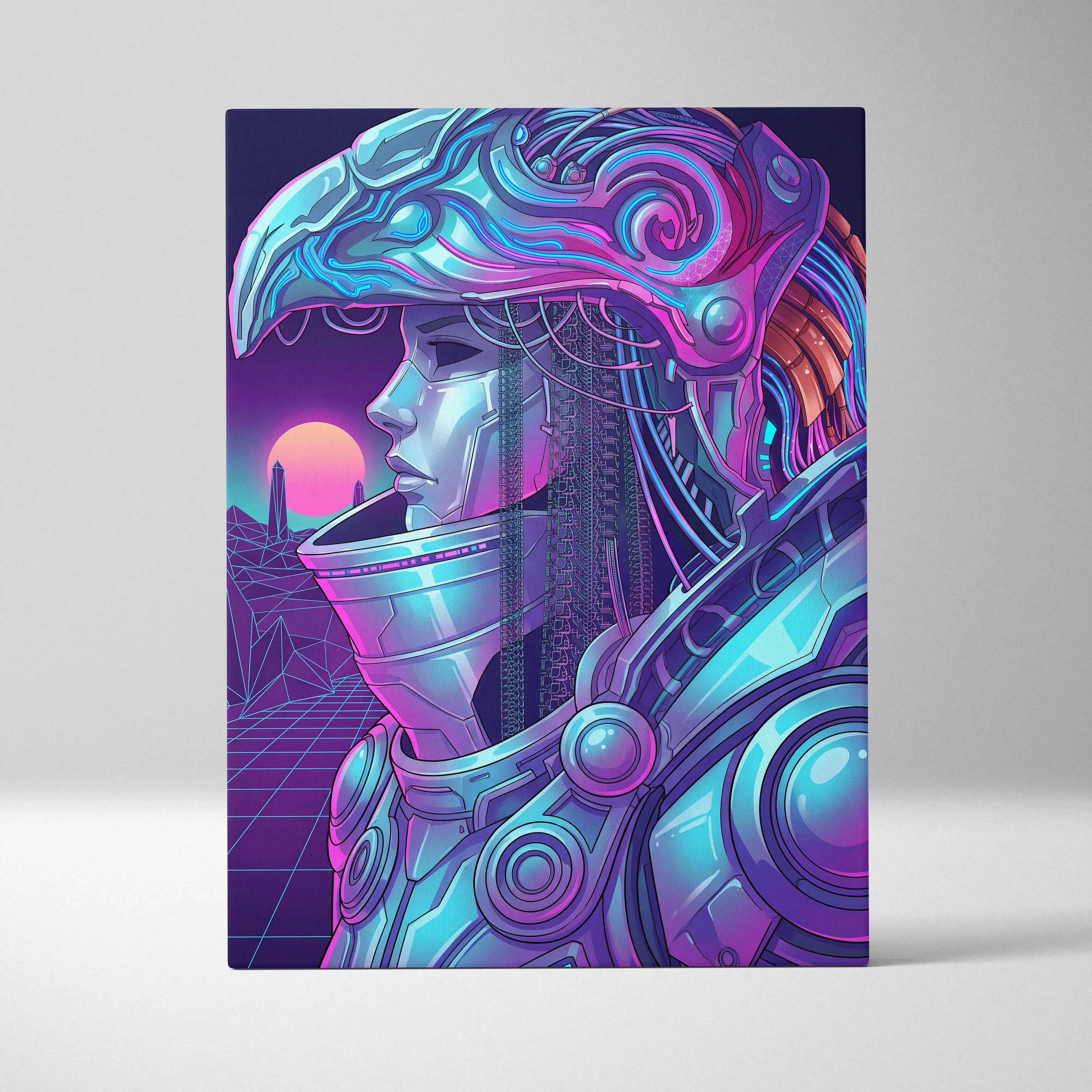 Vaporwave Neon Dream Canvas - Android Portrait Blues Pink Purple Living Room Vaporwave Mystical Retro Canvas Art Print