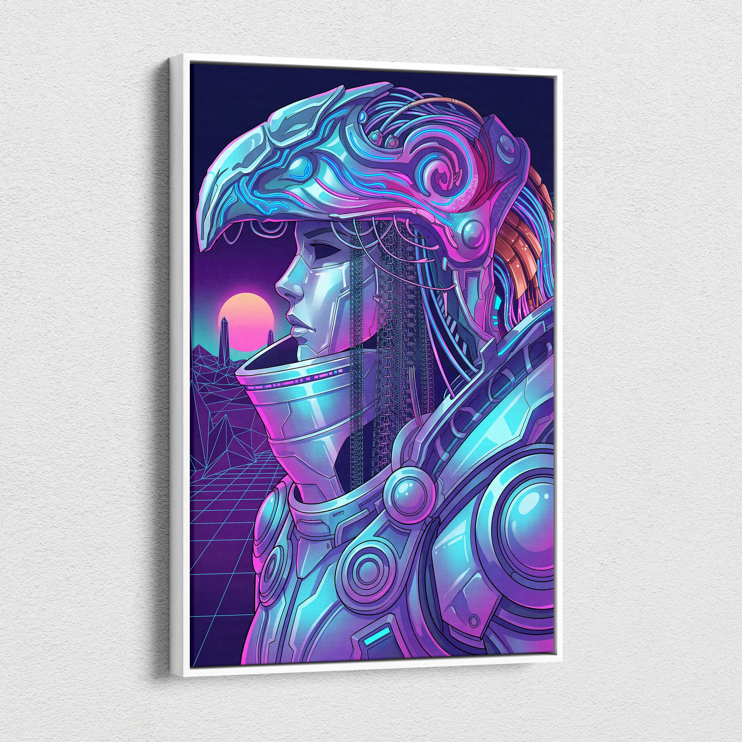 Vaporwave Neon Dream Canvas - Android Portrait Blues Pink Purple Living Room Vaporwave Mystical Retro Canvas Art Print