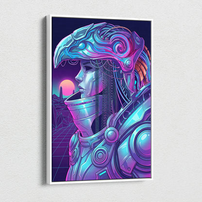 Vaporwave Neon Dream Canvas - Android Portrait Blues Pink Purple Living Room Vaporwave Mystical Retro Canvas Art Print