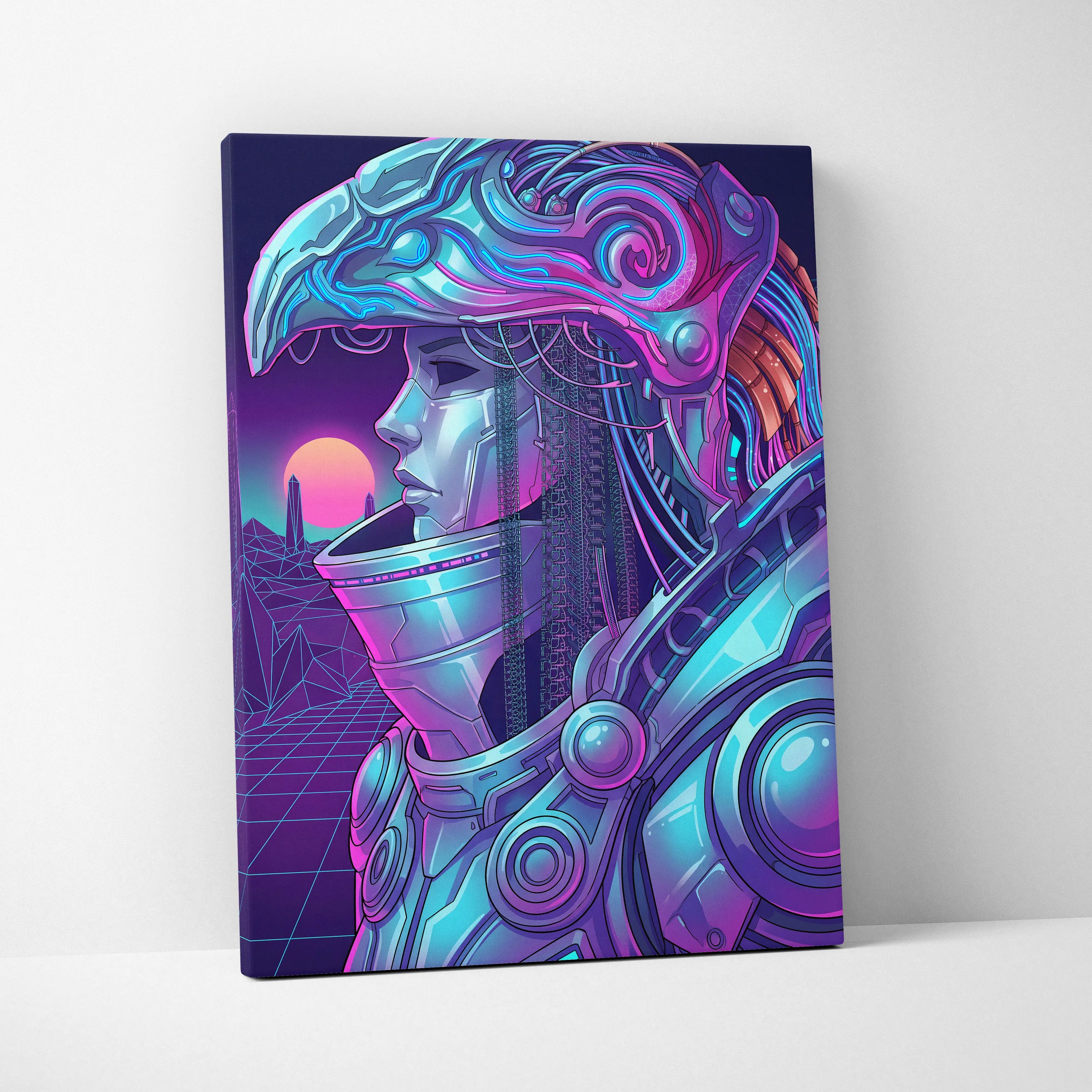 Vaporwave Neon Dream Canvas - Android Portrait Blues Pink Purple Living Room Vaporwave Mystical Retro Canvas Art Print