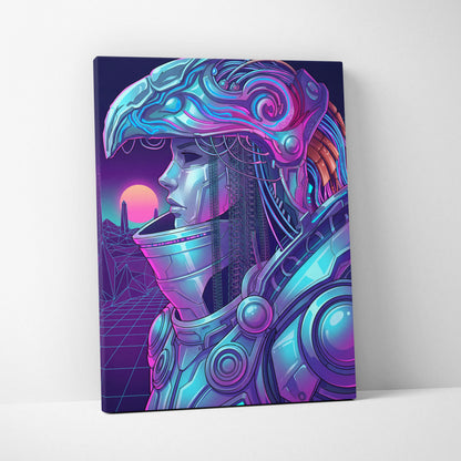 Vaporwave Neon Dream Canvas - Android Portrait Blues Pink Purple Living Room Vaporwave Mystical Retro Canvas Art Print