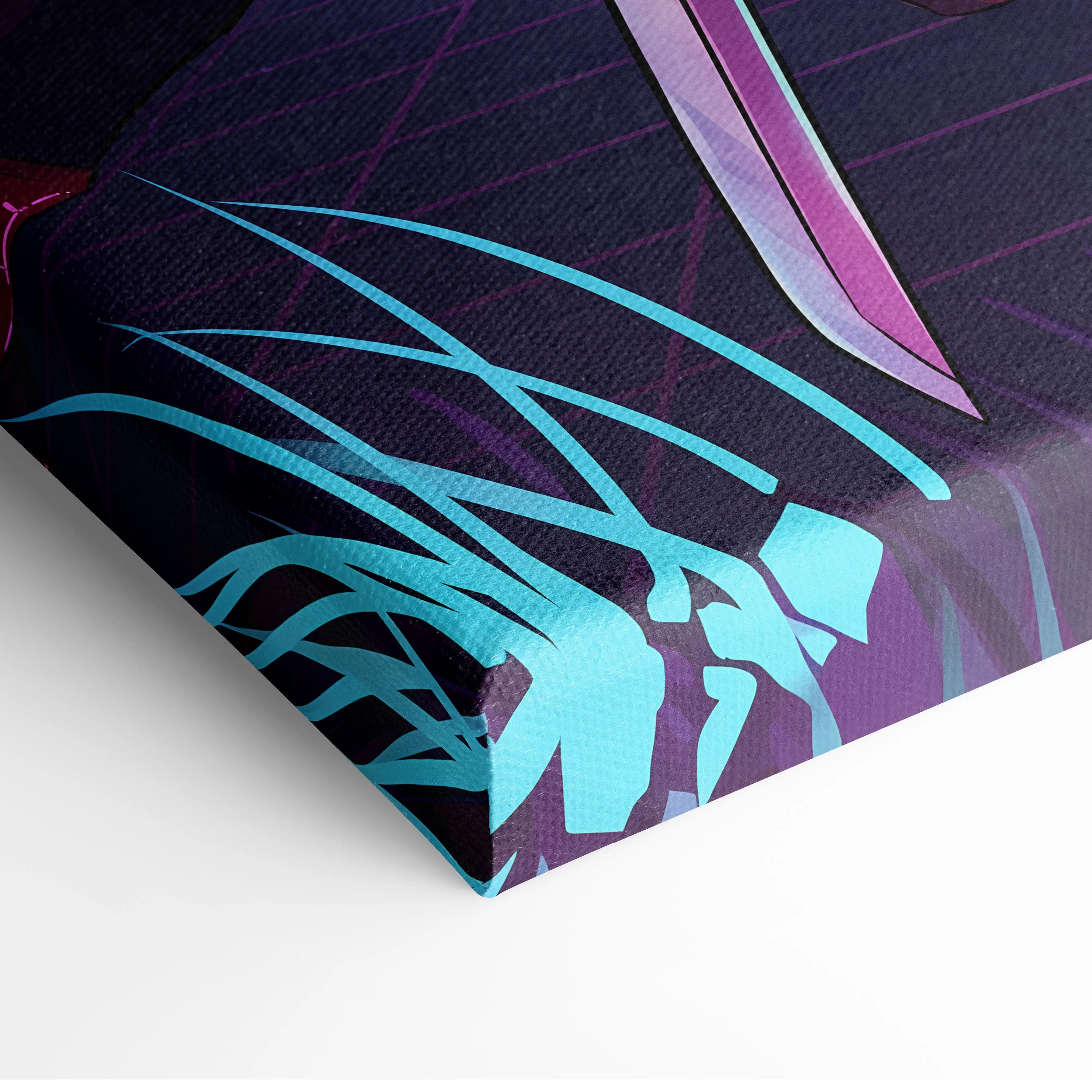 Vaporwave Neon Samurai Canvas - samurai canvas neon pink blue bedroom vaporwave nostalgic mood retrofuturist canvas