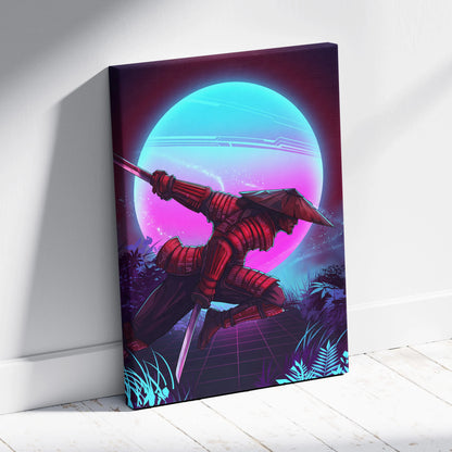 Vaporwave Neon Samurai Canvas - samurai canvas neon pink blue bedroom vaporwave nostalgic mood retrofuturist canvas