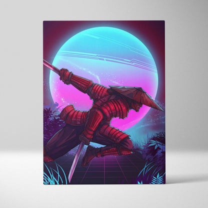 Vaporwave Neon Samurai Canvas - samurai canvas neon pink blue bedroom vaporwave nostalgic mood retrofuturist canvas