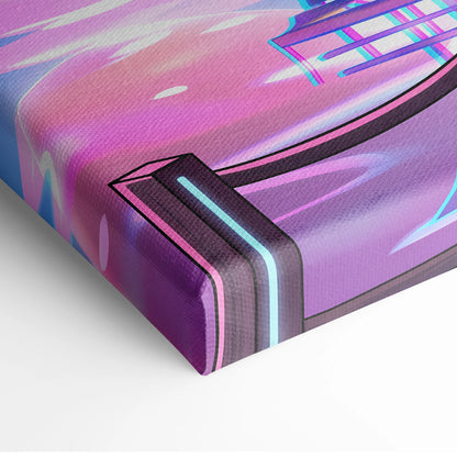 Vaporwave Sakura Sunset Canvas - Japanese Vaporwave Landscape Neon Pink Blue Living Room Decor Futurism Canvas