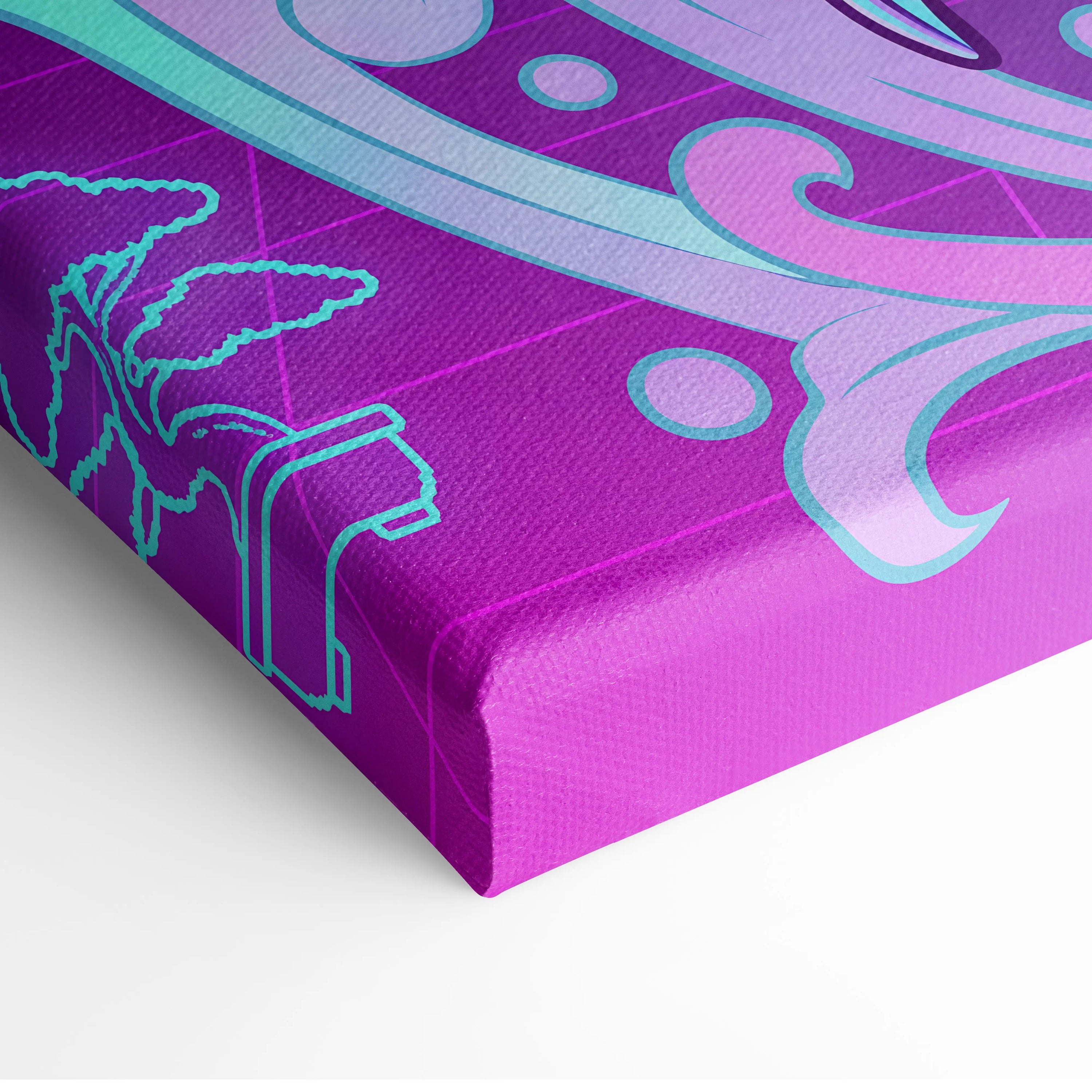 Vaporwave Sakura Neon Canvas - Koi Fish Pink Purple Aqua Living Room Vaporwave Dreamy Nostalgic Retro Wall Art Canvas
