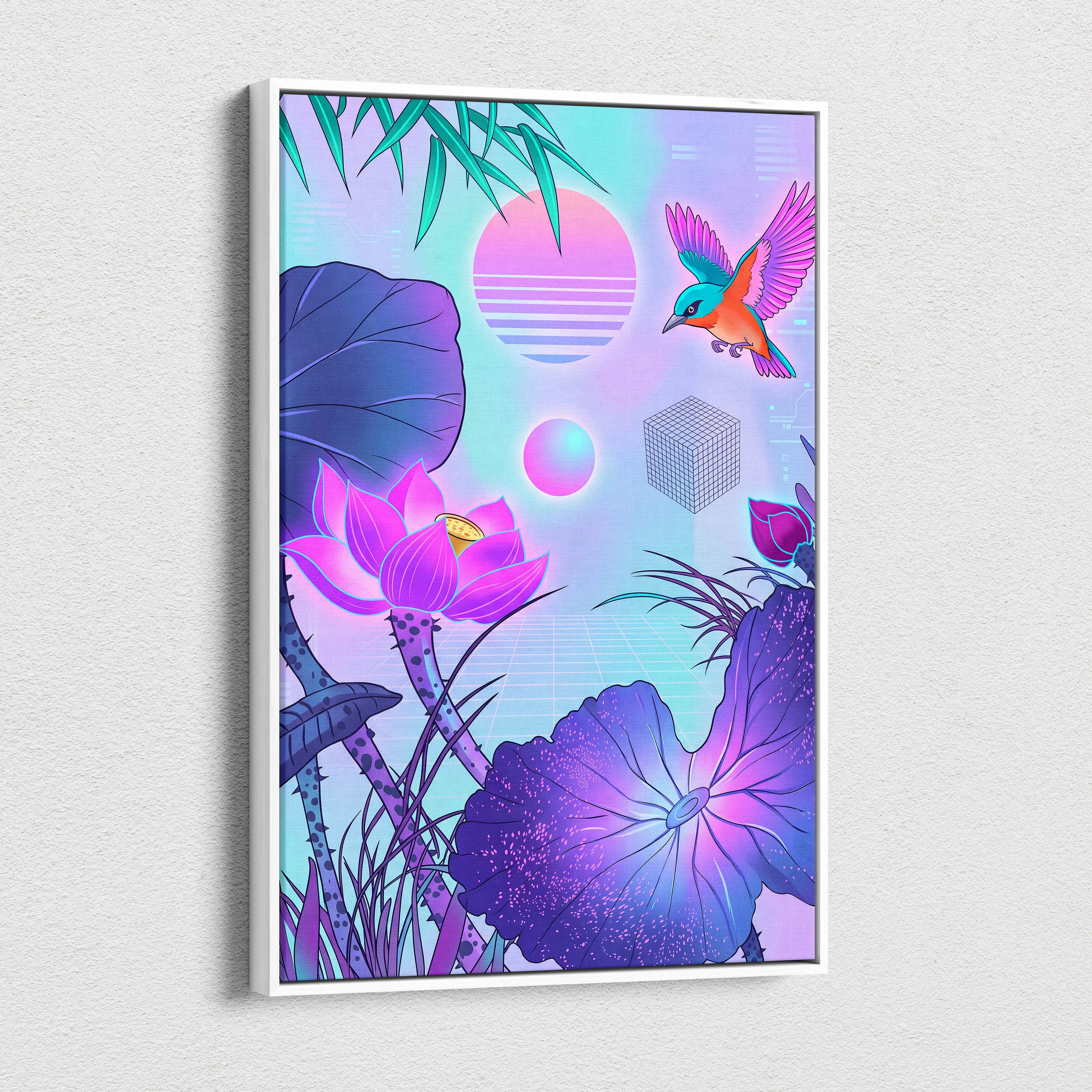 Vaporwave Japan Sunset Canvas - Japan Vaporwave Art Pastel Neon Living Room Retro Futurism Mood Dreamy Neon Decor Modern