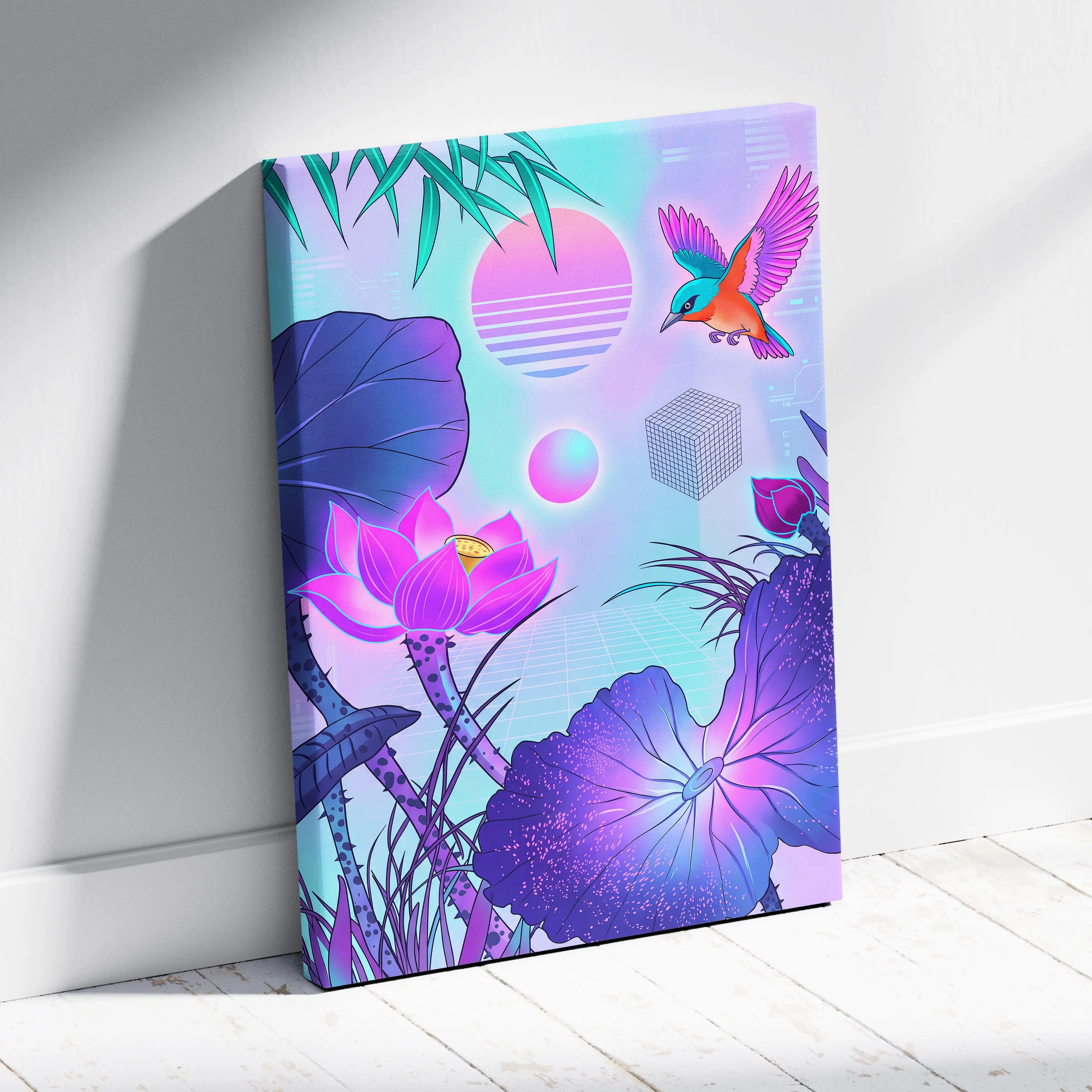 Vaporwave Japan Sunset Canvas - Japan Vaporwave Art Pastel Neon Living Room Retro Futurism Mood Dreamy Neon Decor Modern