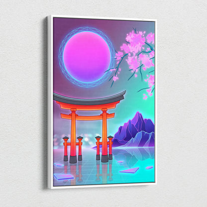 Vaporwave Fuji Bloom Canvas - Fuji Blossom Vaporwave Wall Art Living Room Neon Dreamy Neon Mood Modern Pop Decor Canvas