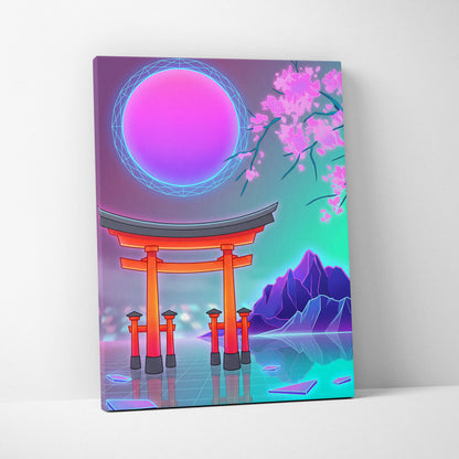 Vaporwave Fuji Bloom Canvas - Fuji Blossom Vaporwave Wall Art Living Room Neon Dreamy Neon Mood Modern Pop Decor Canvas
