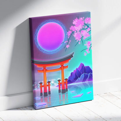 Vaporwave Fuji Bloom Canvas - Fuji Blossom Vaporwave Wall Art Living Room Neon Dreamy Neon Mood Modern Pop Decor Canvas