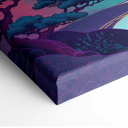 Vaporwave Fuji Neon Sunset - Fuji Neon Pastel Living Room Vaporwave - Dreamy Mood Japanese Landscape Decor Canvas Print