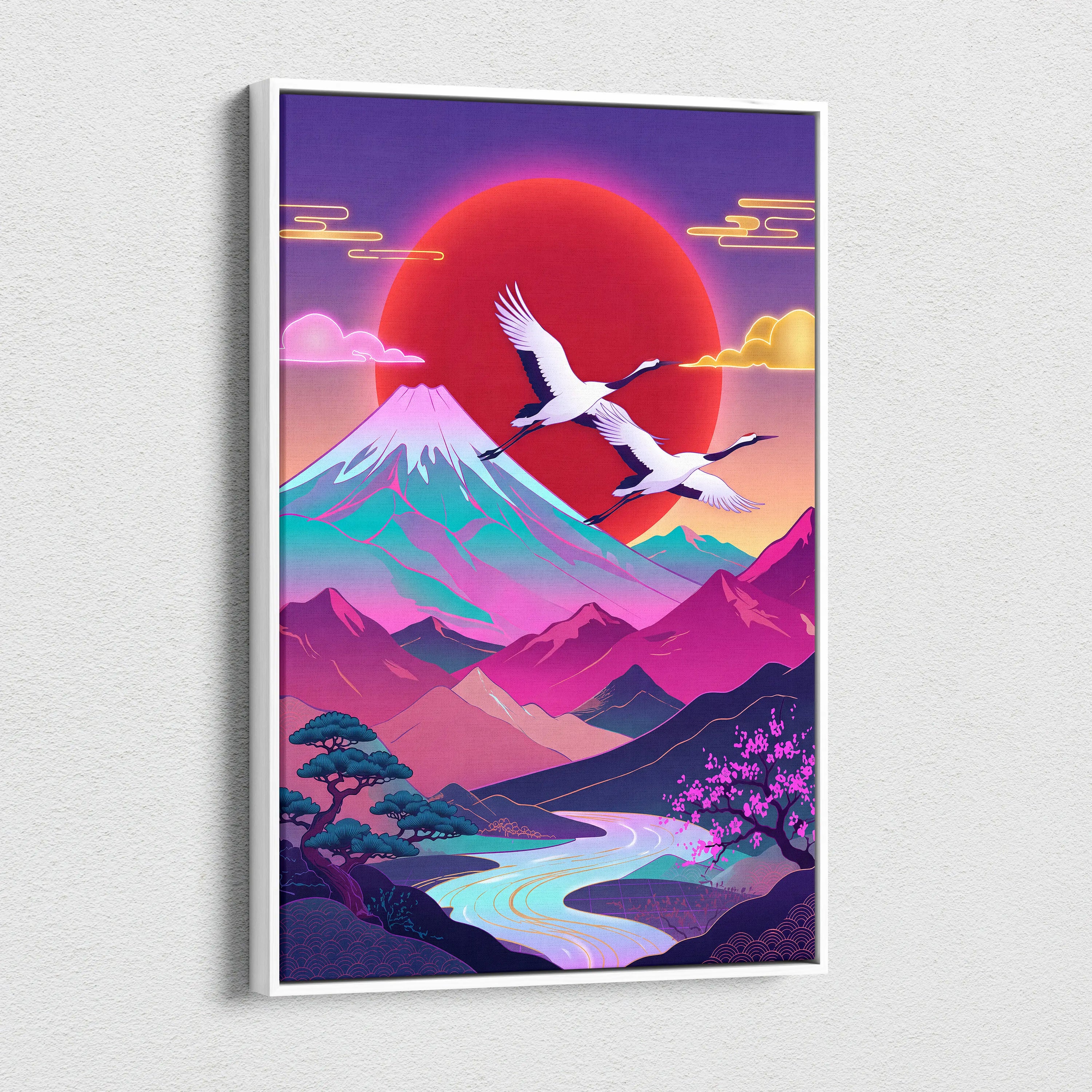 Vaporwave Fuji Neon Sunset - Fuji Neon Pastel Living Room Vaporwave - Dreamy Mood Japanese Landscape Decor Canvas Print