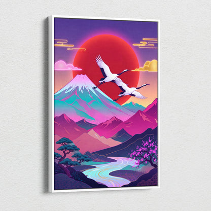 Vaporwave Fuji Neon Sunset - Fuji Neon Pastel Living Room Vaporwave - Dreamy Mood Japanese Landscape Decor Canvas Print