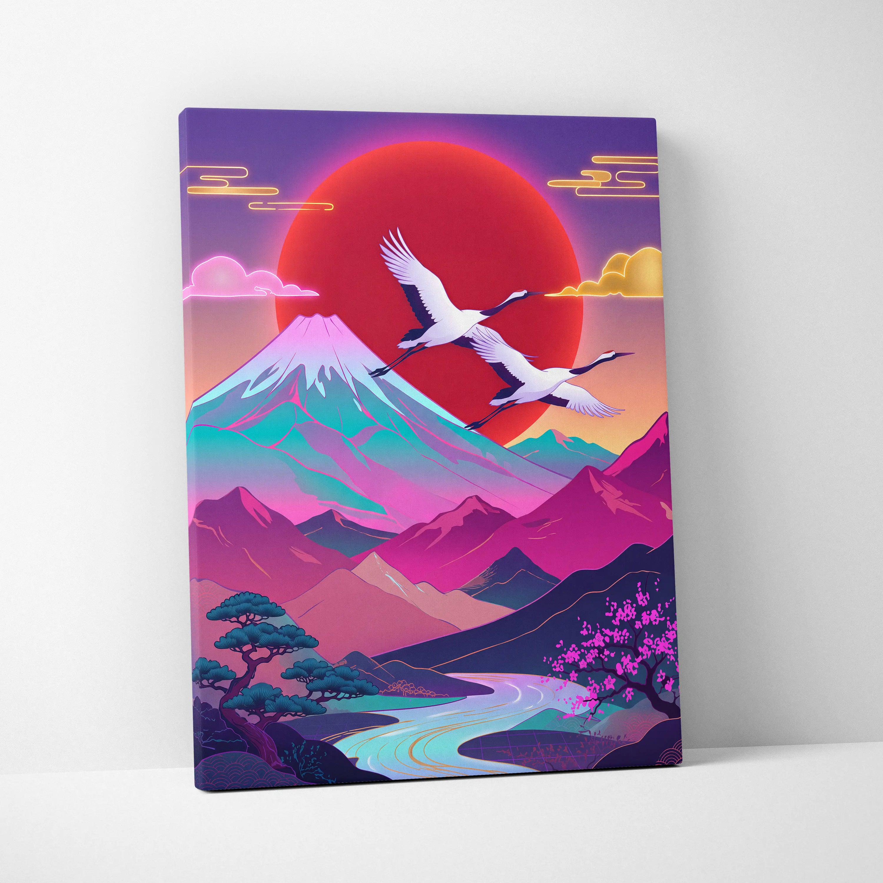 Vaporwave Fuji Neon Sunset - Fuji Neon Pastel Living Room Vaporwave - Dreamy Mood Japanese Landscape Decor Canvas Print