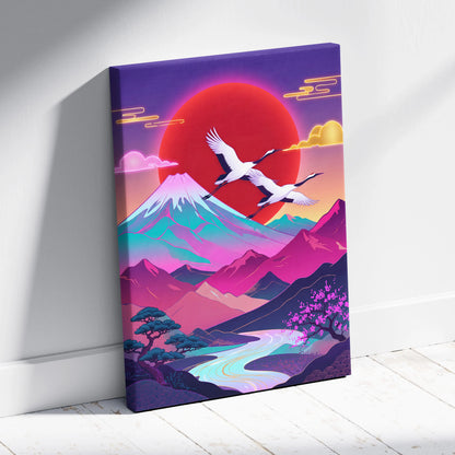 Vaporwave Fuji Neon Sunset - Fuji Neon Pastel Living Room Vaporwave - Dreamy Mood Japanese Landscape Decor Canvas Print