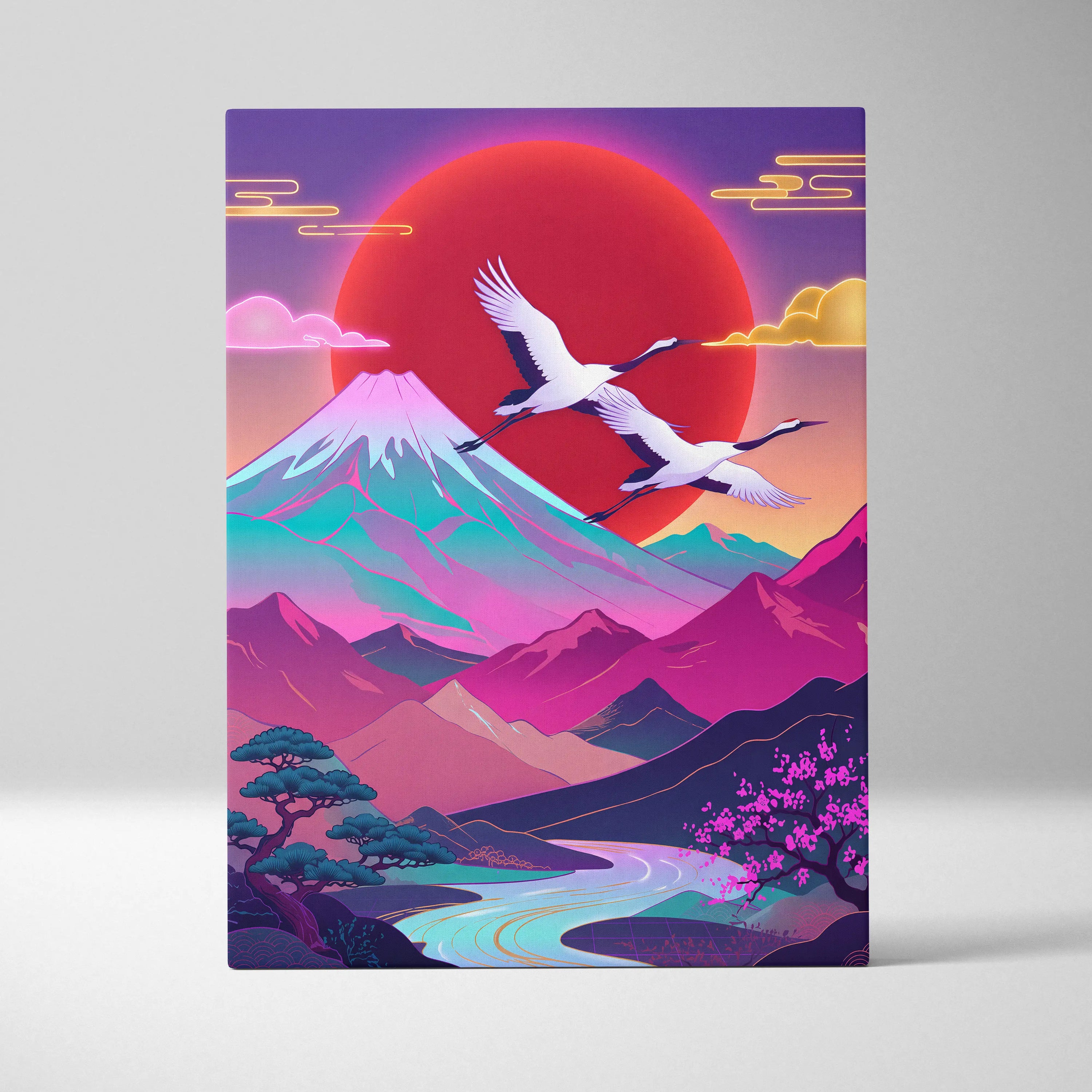 Vaporwave Fuji Neon Sunset - Fuji Neon Pastel Living Room Vaporwave - Dreamy Mood Japanese Landscape Decor Canvas Print