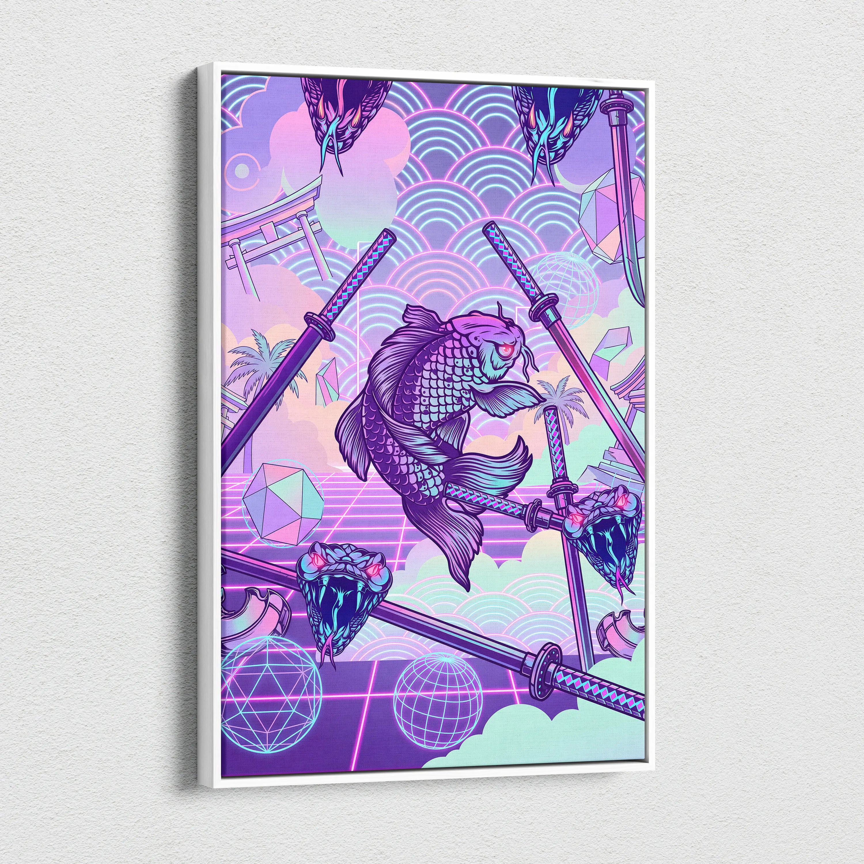 Vaporwave Japan Neon Canvas Art - Japan Landscape Neon Pastels Living Room Vaporwave Dreamy Mood Wall Art Canvas