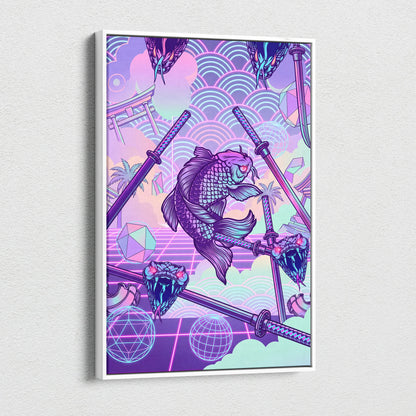 Vaporwave Japan Neon Canvas Art - Japan Landscape Neon Pastels Living Room Vaporwave Dreamy Mood Wall Art Canvas