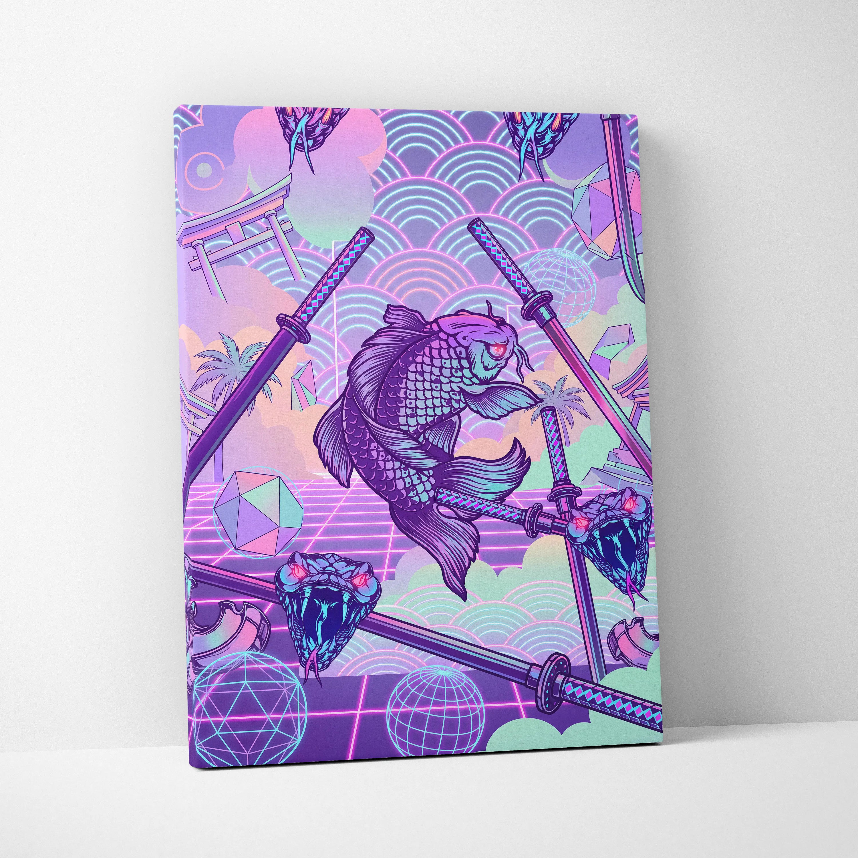 Vaporwave Japan Neon Canvas Art - Japan Landscape Neon Pastels Living Room Vaporwave Dreamy Mood Wall Art Canvas