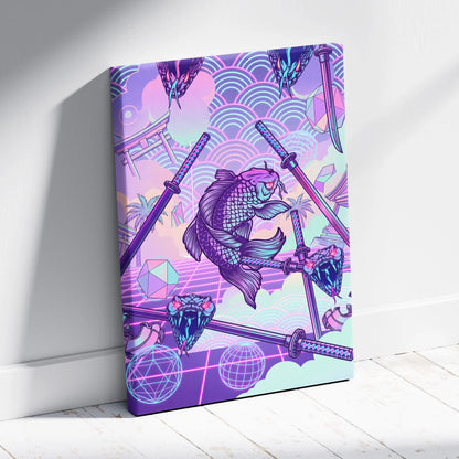 Vaporwave Japan Neon Canvas Art - Japan Landscape Neon Pastels Living Room Vaporwave Dreamy Mood Wall Art Canvas