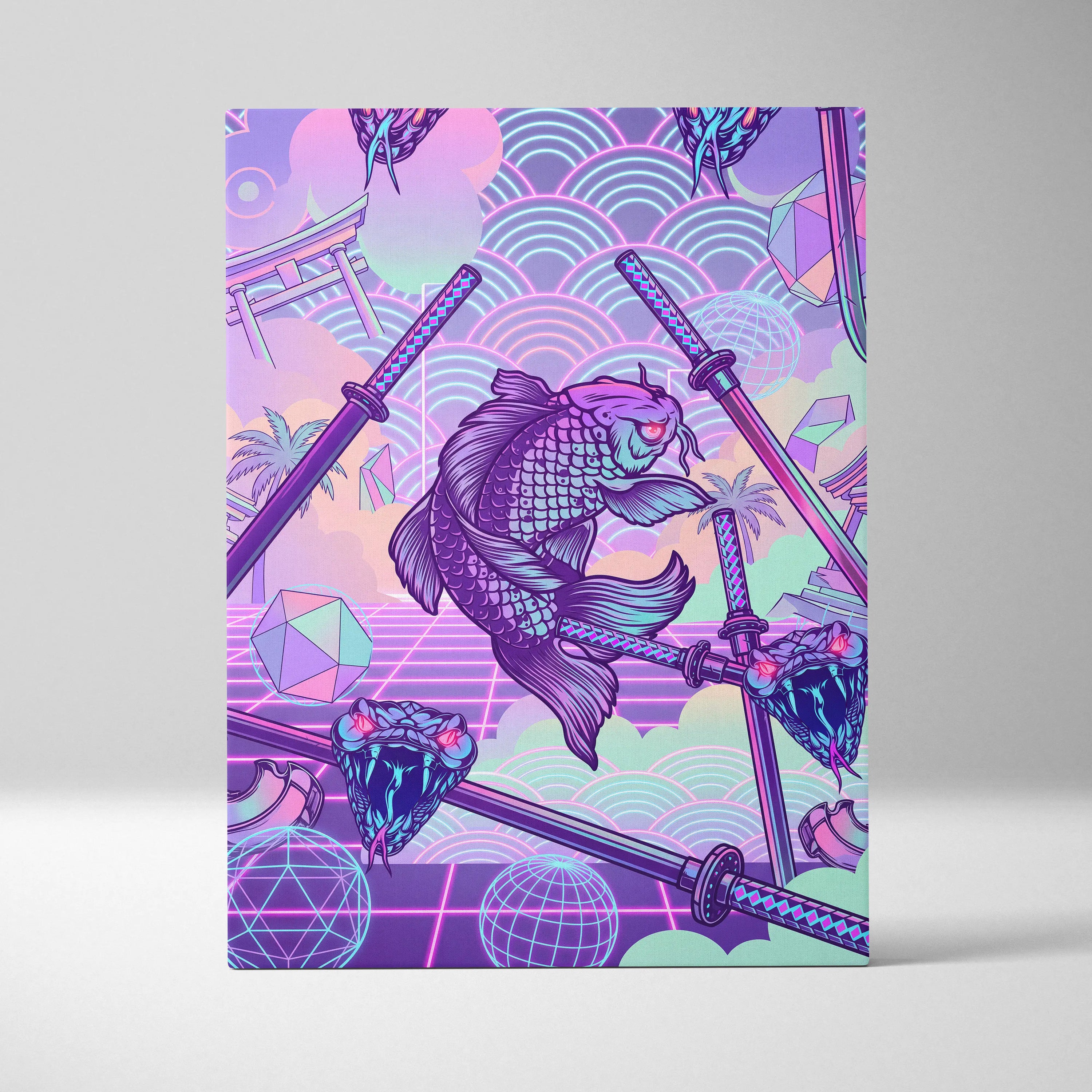 Vaporwave Japan Neon Canvas Art - Japan Landscape Neon Pastels Living Room Vaporwave Dreamy Mood Wall Art Canvas