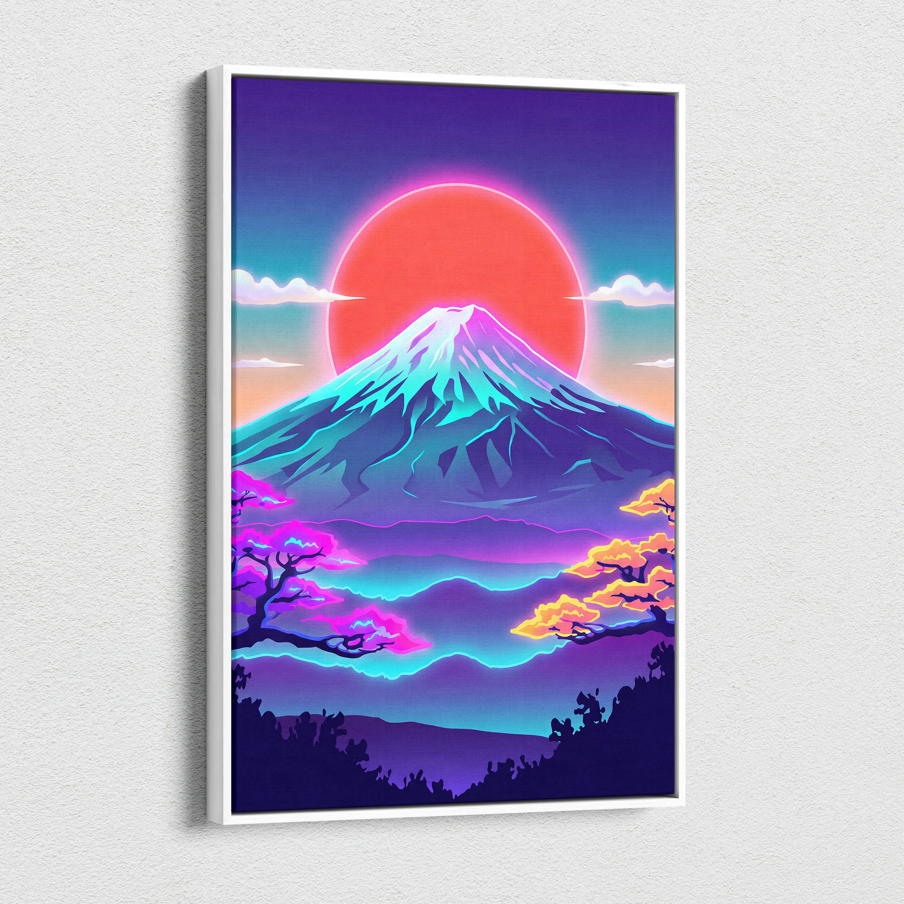 Neon Fuji Sunset Canvas - Vaporwave Mount Fuji Pastel Neon Wall Art Living Room Dreamy Mood Japanese Landscape Canvas