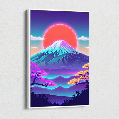 Neon Fuji Sunset Canvas - Vaporwave Mount Fuji Pastel Neon Wall Art Living Room Dreamy Mood Japanese Landscape Canvas