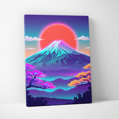 Neon Fuji Sunset Canvas - Vaporwave Mount Fuji Pastel Neon Wall Art Living Room Dreamy Mood Japanese Landscape Canvas